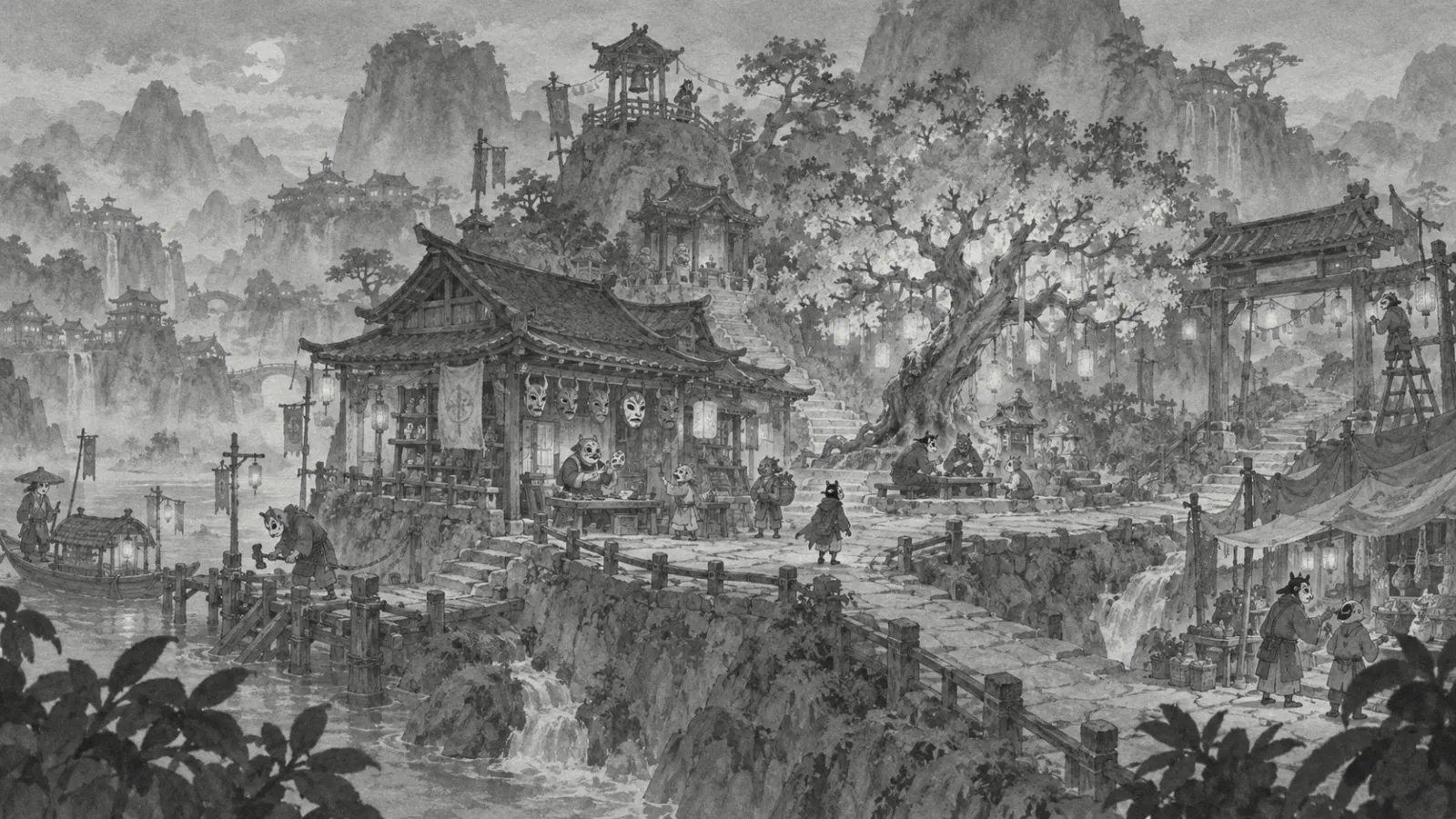 傩灵志水彩纸境聚落研究
